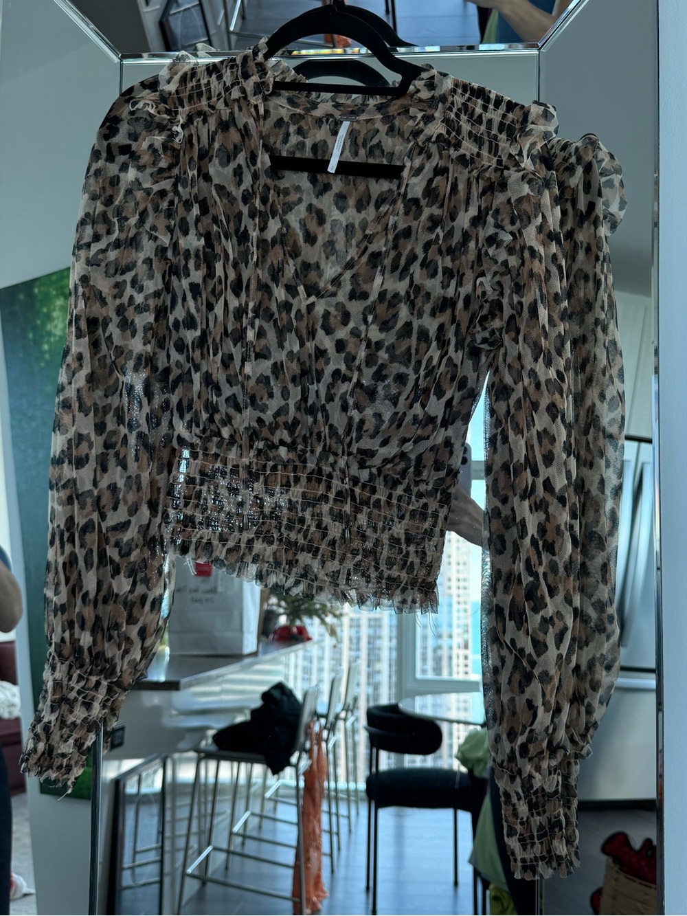 Free People Twyla Leopard Print V-Neck Smocked Waist Blouse